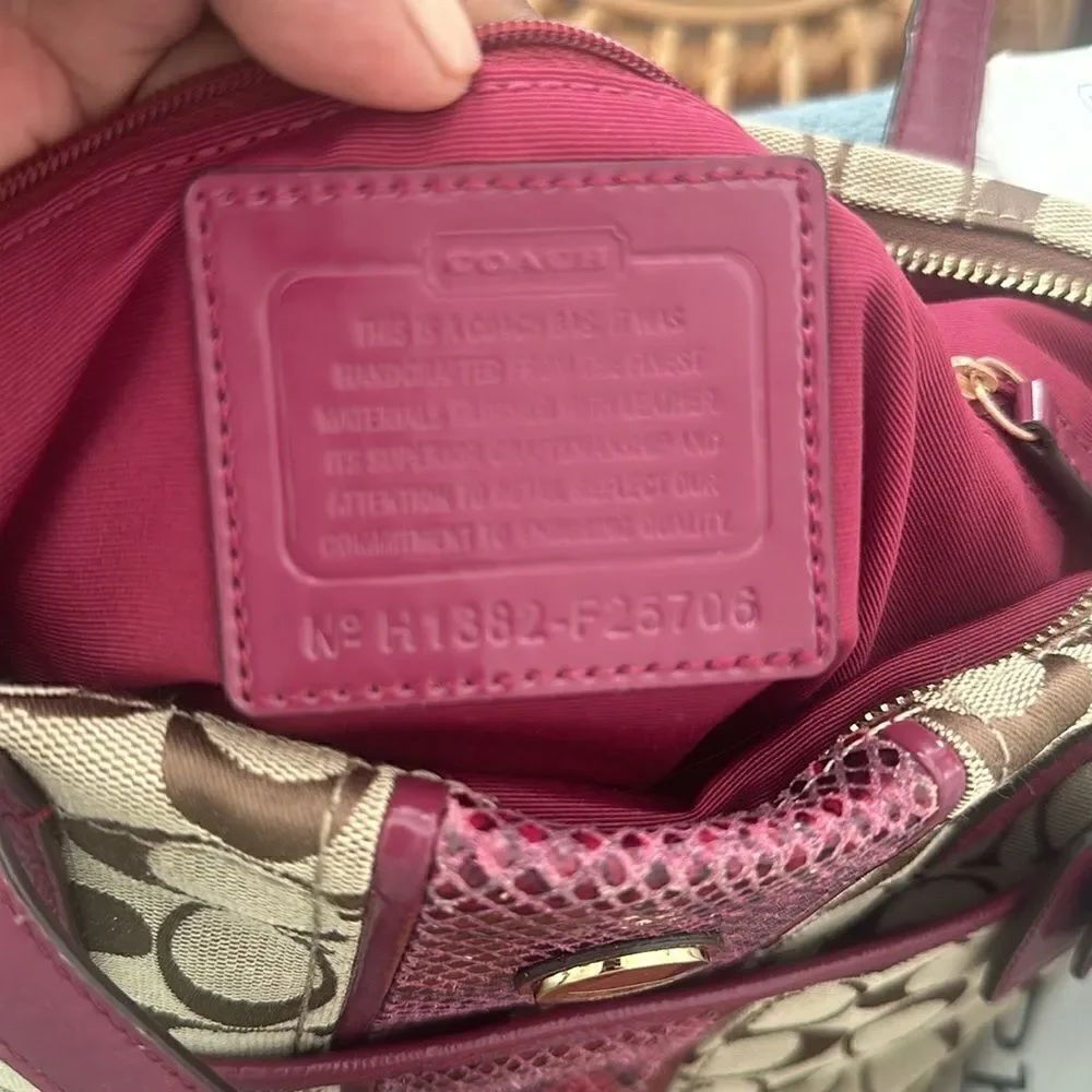 Coach Signature Python Raspberry Stripe Tote Bag - Picture 9 of 10